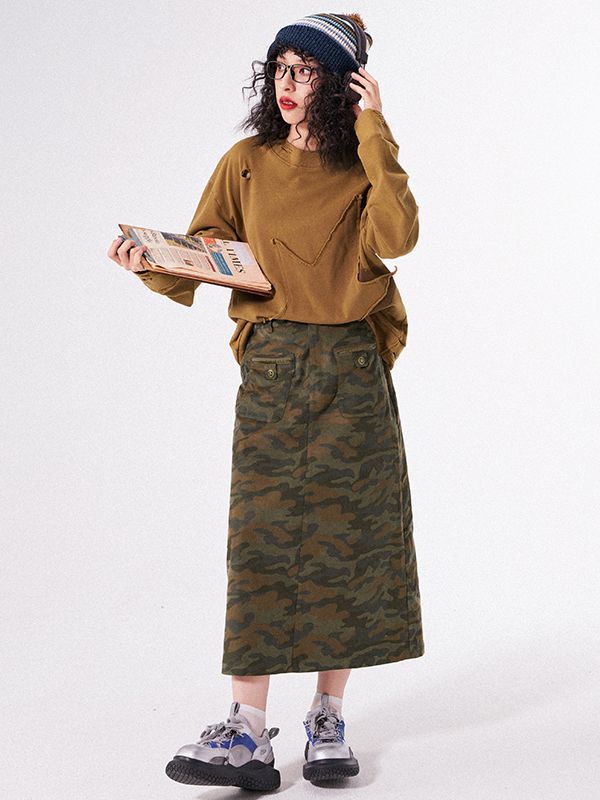 CAMOUFLAGE FLARE CASUAL LONG-SKIRT