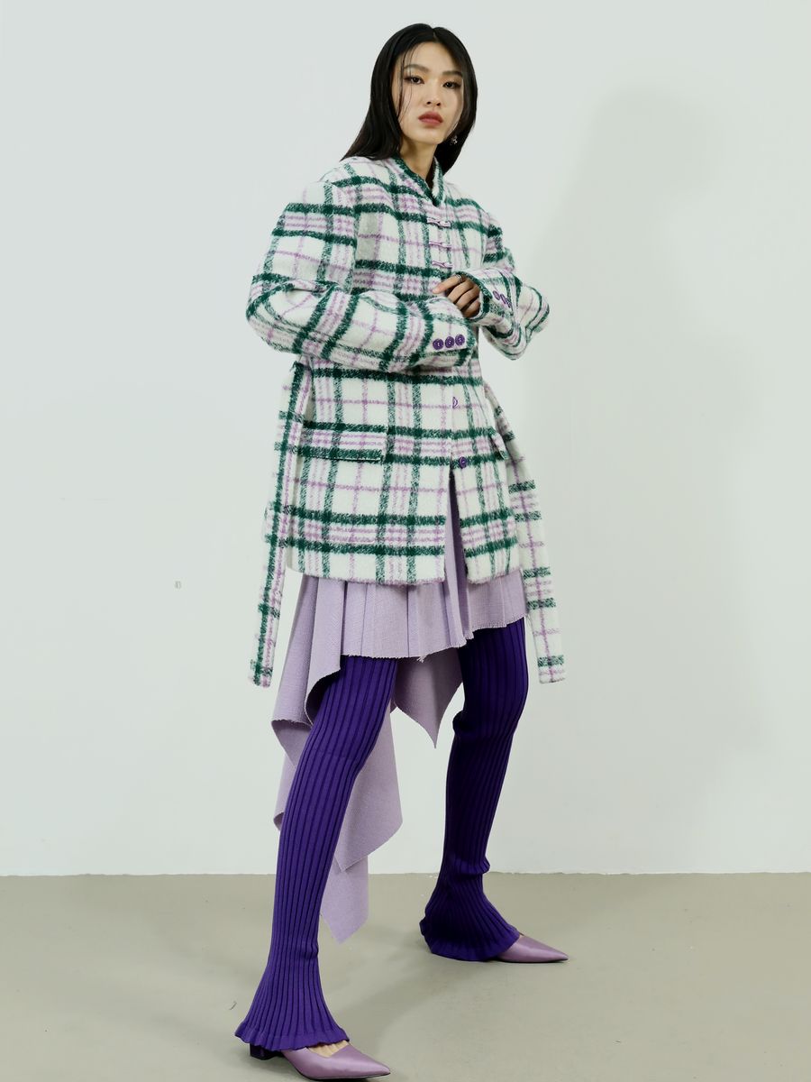 CHECKED RETRO WOOL MIDDLE COAT