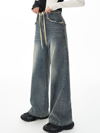 Vintage Faded Wide Denim Pants