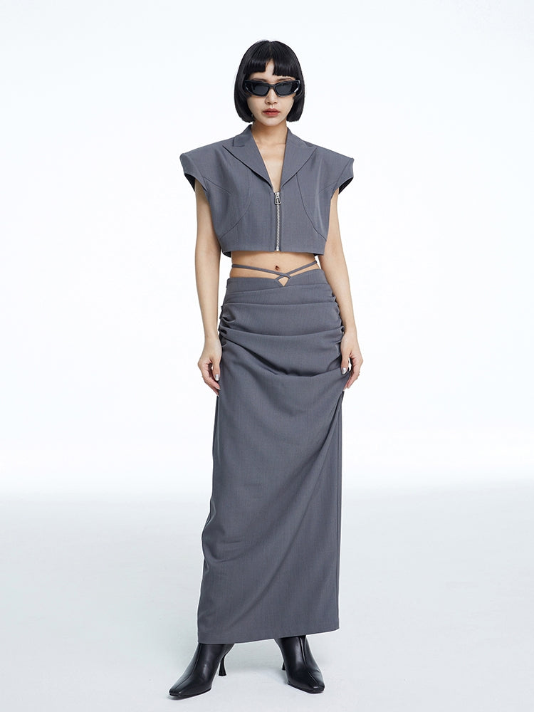 Drape i-Line Waist-Mark Long-Skirt