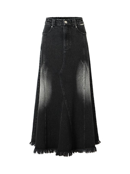 Cut-Off Vintage Faded Flare Denim Long-Rebkirt