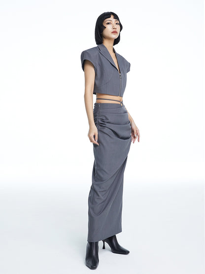 Drape I-line Waist-mark Long-Skirt