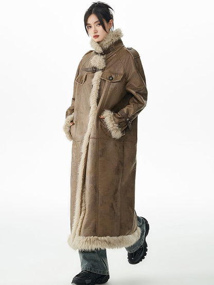 FUR RETRO STAND-COLLAR LONG-COAT