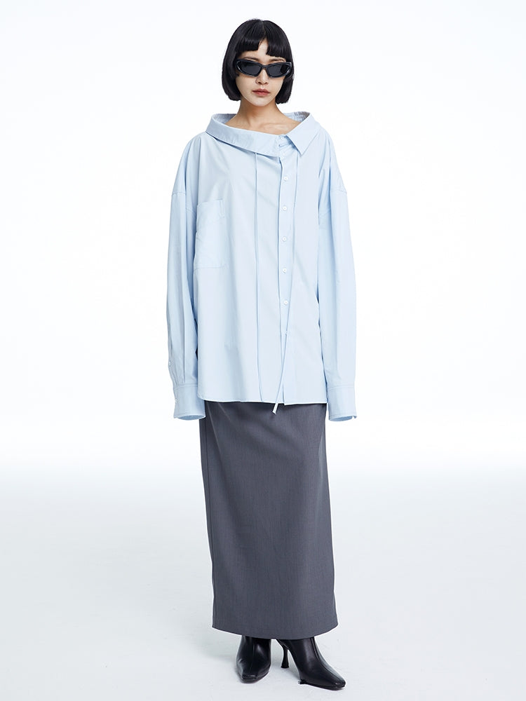 High-neck oversize Nichi-Collar Drawstring Blouse