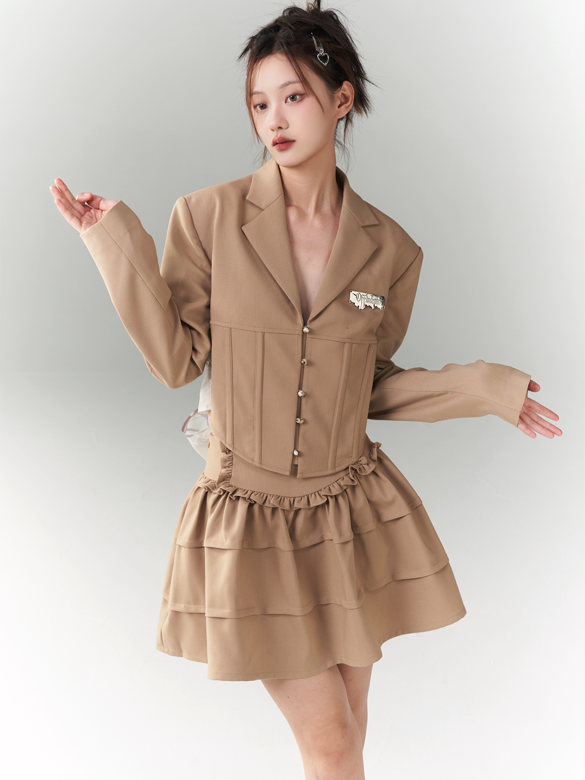 Back-ribbon 2way Nichi Frill Tiered Jacket＆Skirt