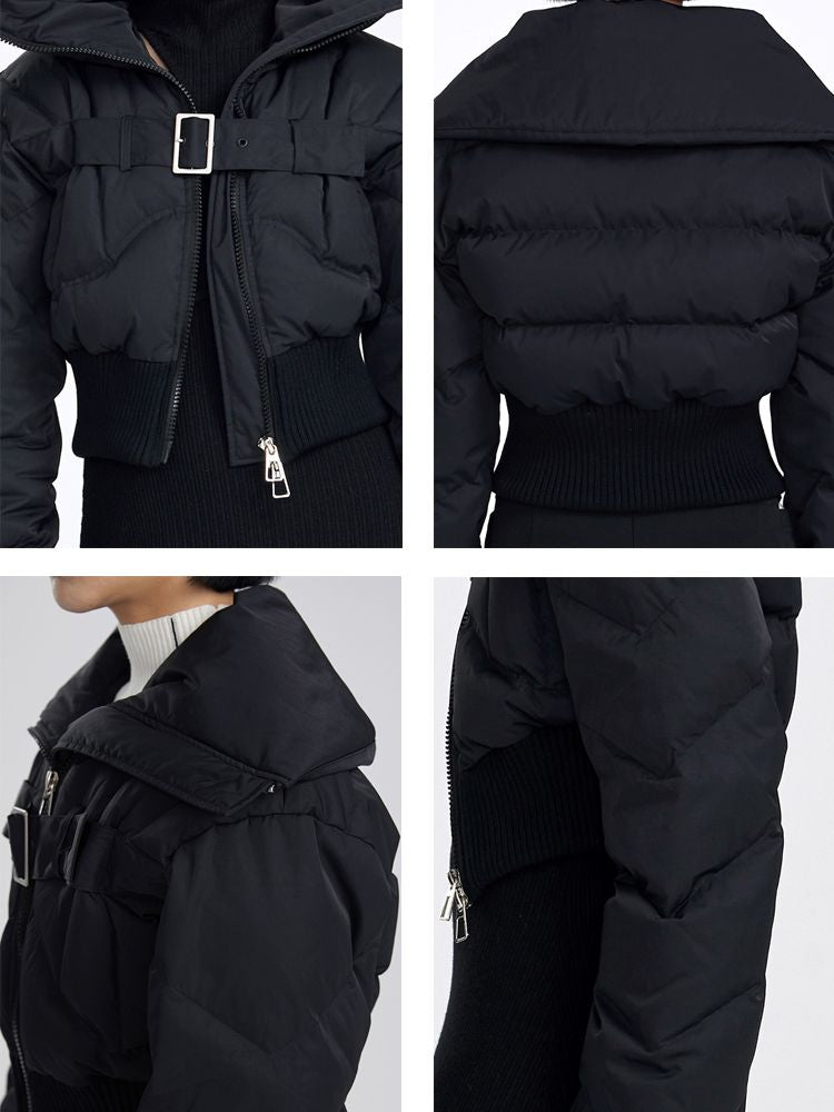 BIG-COLLAR CROPPED QUILTING NICHI DOWN-JACKET