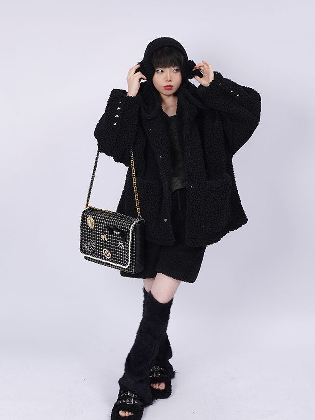 2WAY CHAIN ​​CHECKED LARGE CUTE BAG