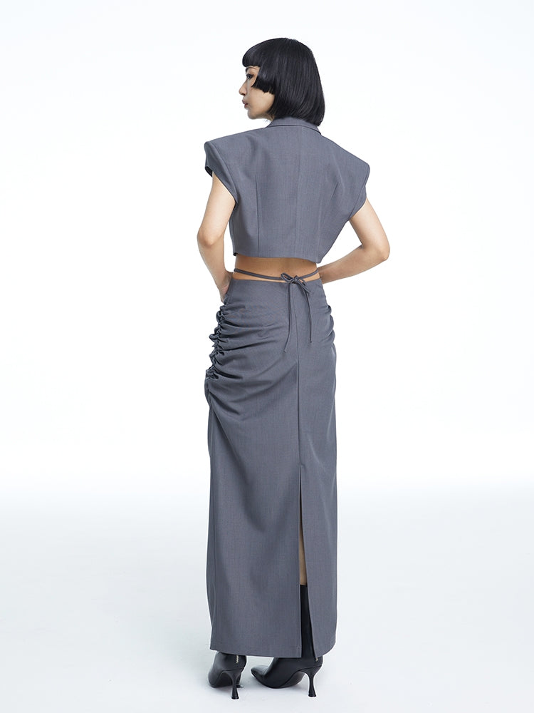 Drape i-Line Waist-Mark Long-Skirt