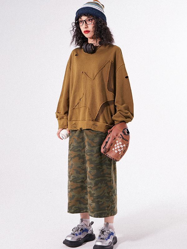 CAMOUFLAGE FLARE CASUAL LONG-SKIRT