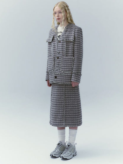 Checked Retro Wool Jacket &amp; Skirt Set-UP