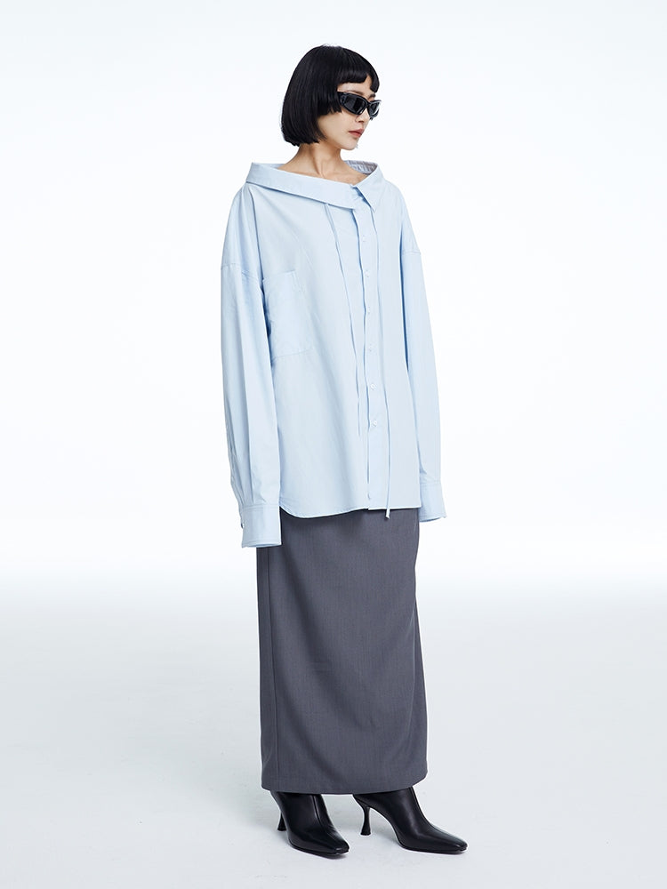 High-neck Oversize Nichi-collar Drawstring Blouse