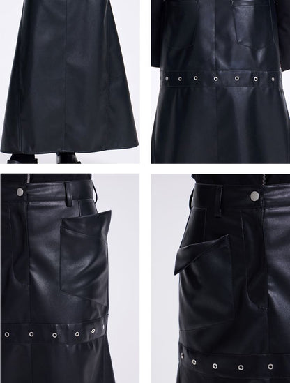 Leather Cool Long Flare Skirt