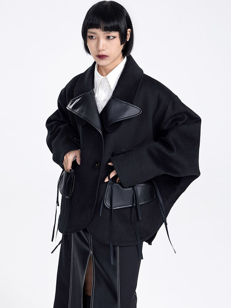 WooL Leather Mix Middle Coat