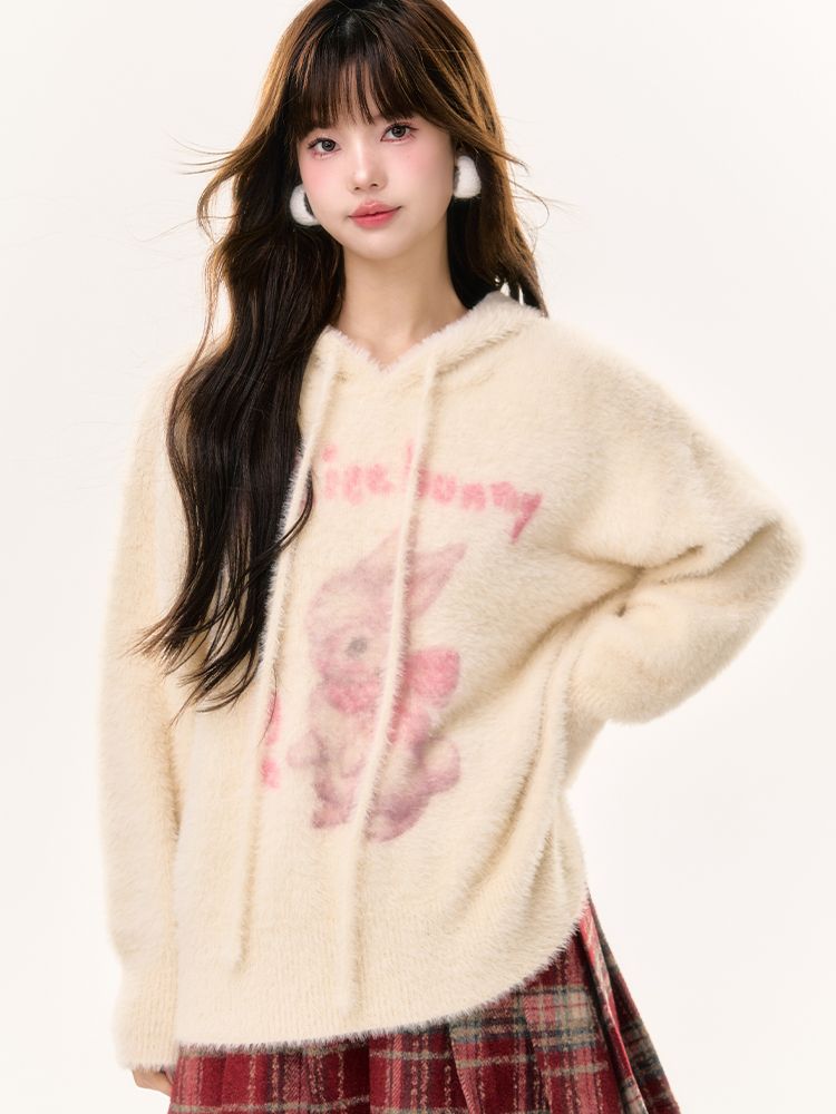 Knit Rabbit Fur Hoodie Loose Parka