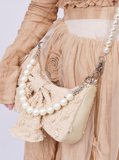 Compact Pearl Ribbon Feminine Bag