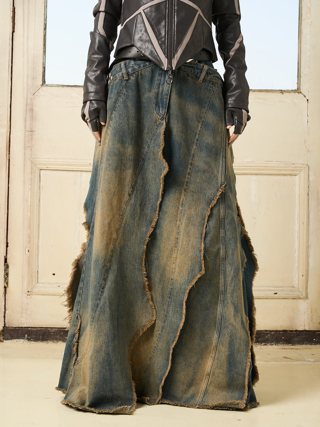 Denim Gaudy Faded Vintage Maxi Long-Skirt