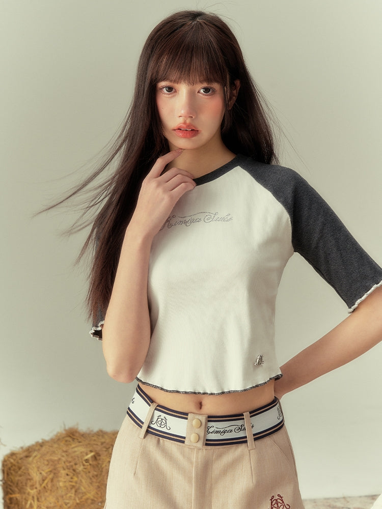 Contrast Cropped Casual T-shirt