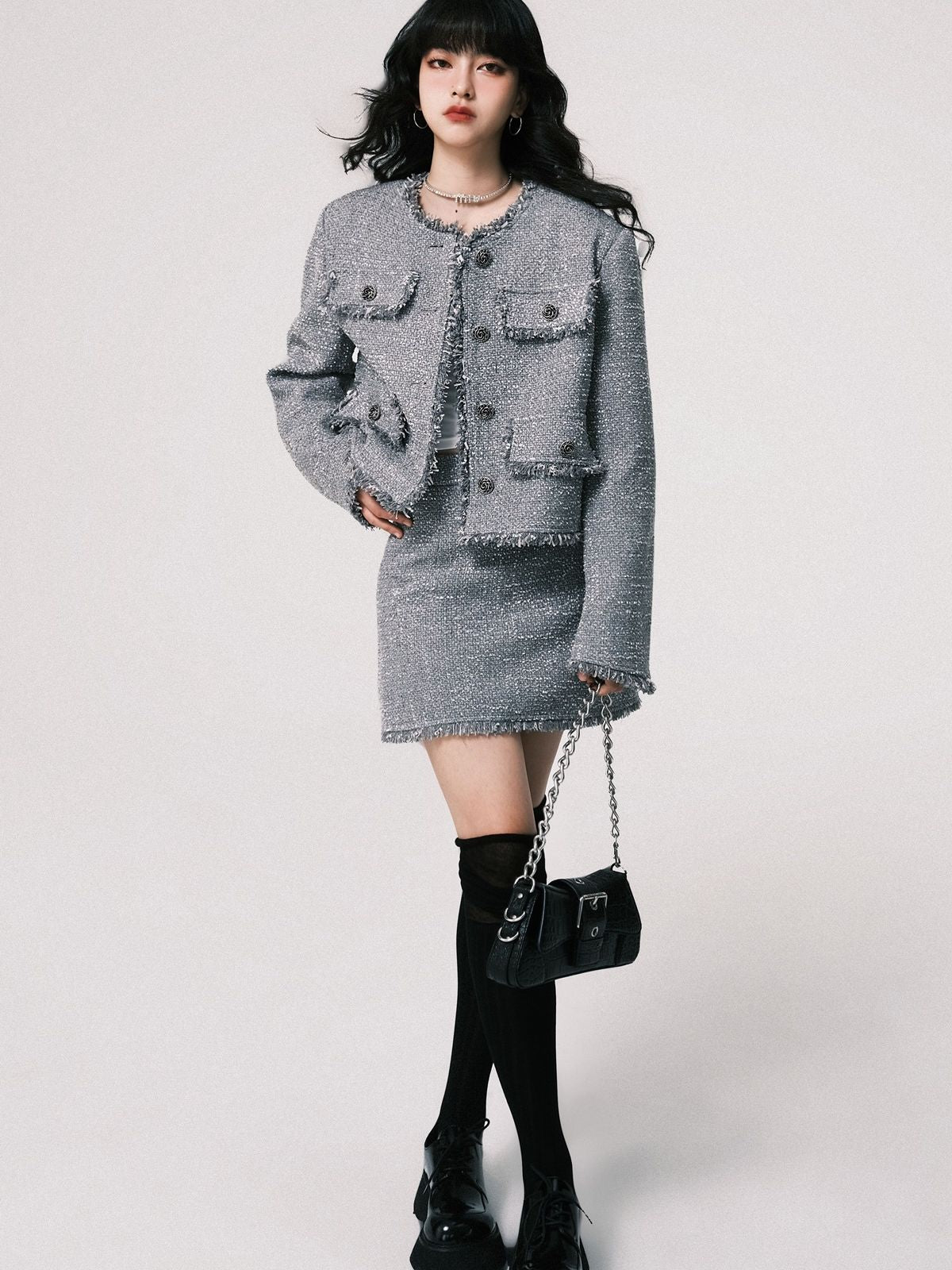 Formal Mature Tweed Jacket&amp;Skirt