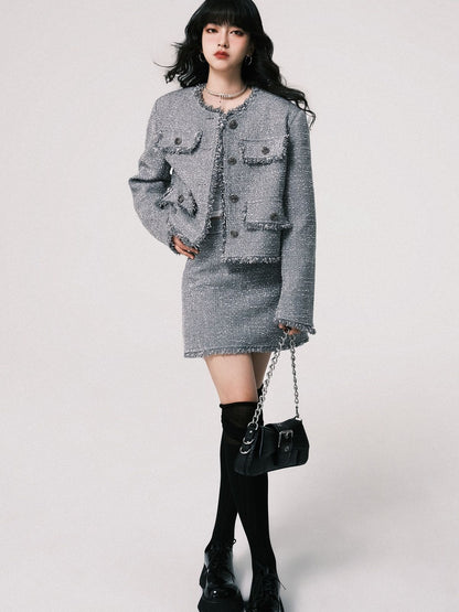 Formal Mature Tweed Jacket Skirt