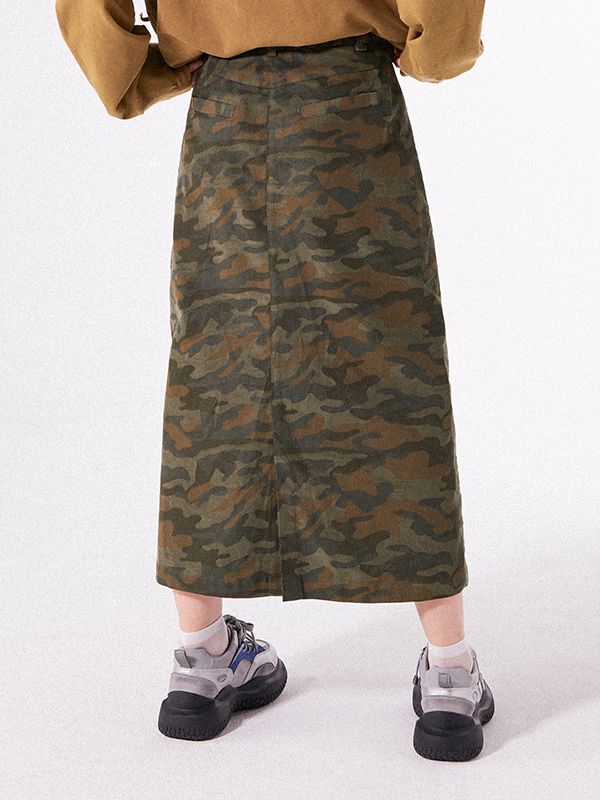 CAMOUFLAGE FLARE CASUAL LONG-SKIRT