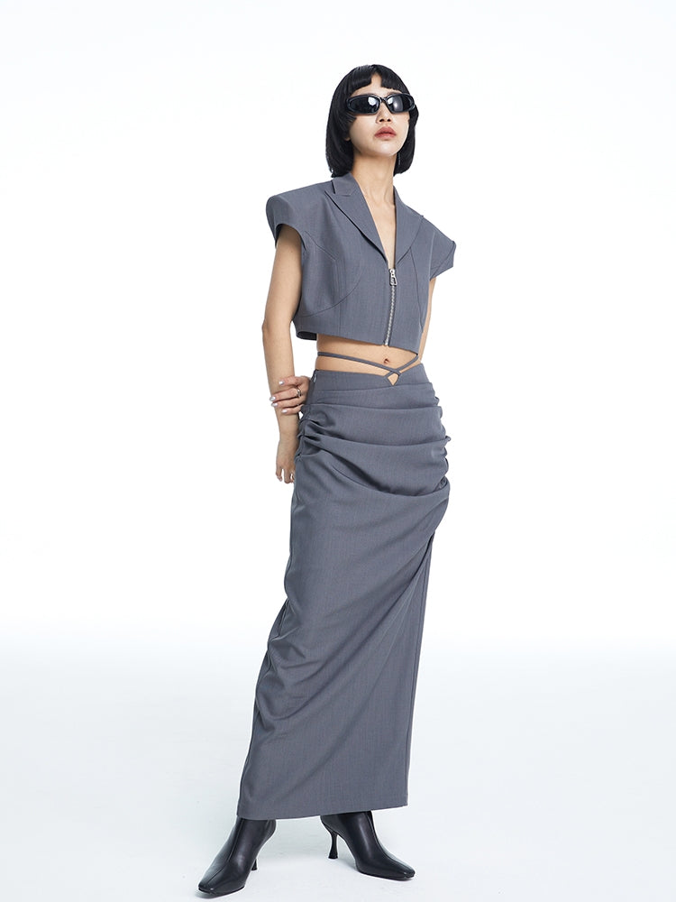 Drape I-line Waist-mark Long-Skirt