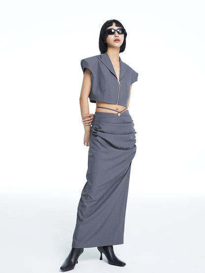 Drape i-Line Waist-Mark Long-Skirt