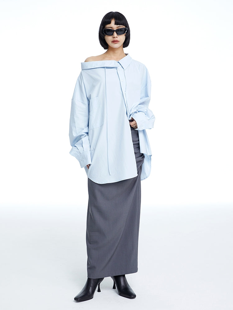 High-neck Oversize Nichi-collar Drawstring Blouse