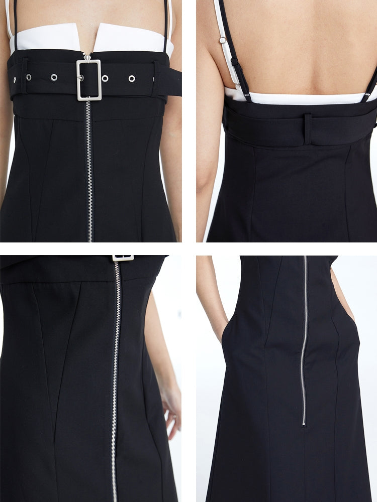 Front-zip Flare A-line Long Casual One-piece