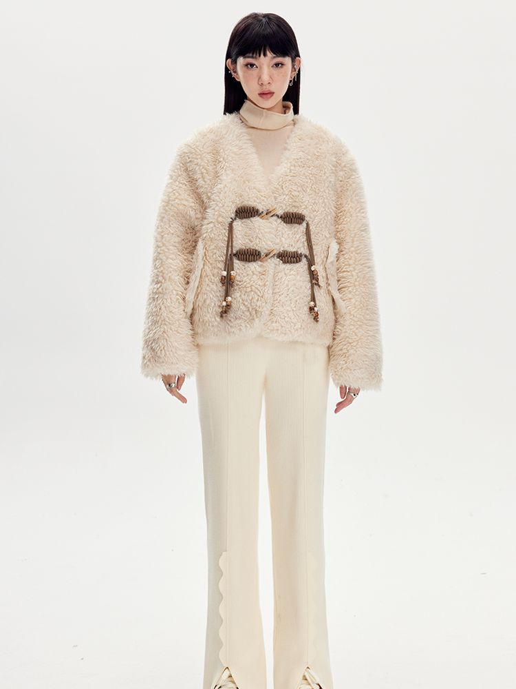 Rope Boa Fur V-neck Jacket