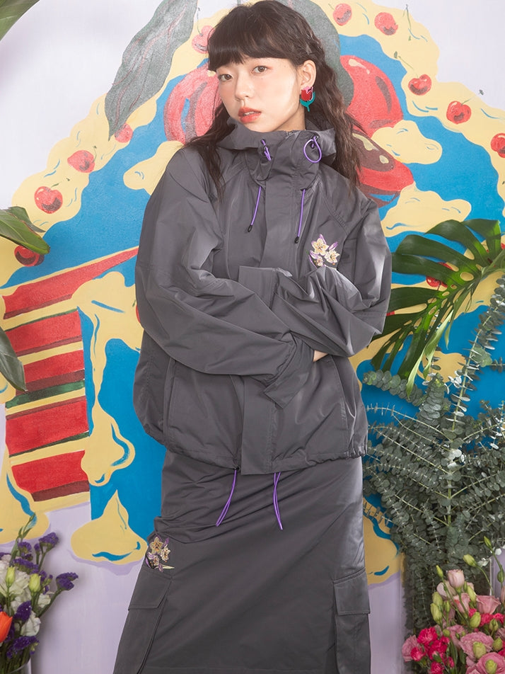 Embroidery Drawstring Casual Sporty Parka &amp; Skirt