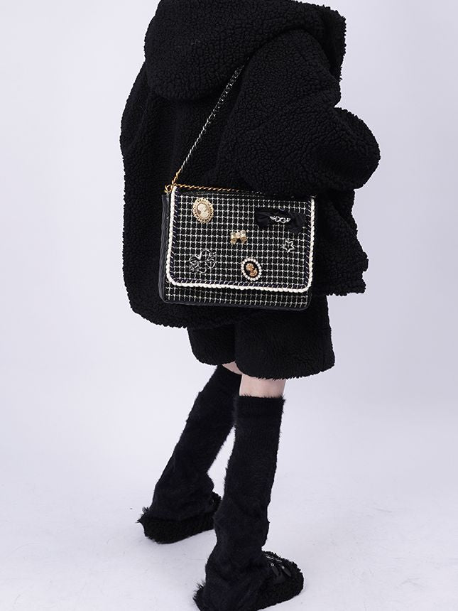 2WAY CHAIN ​​CHECKED LARGE CUTE BAG