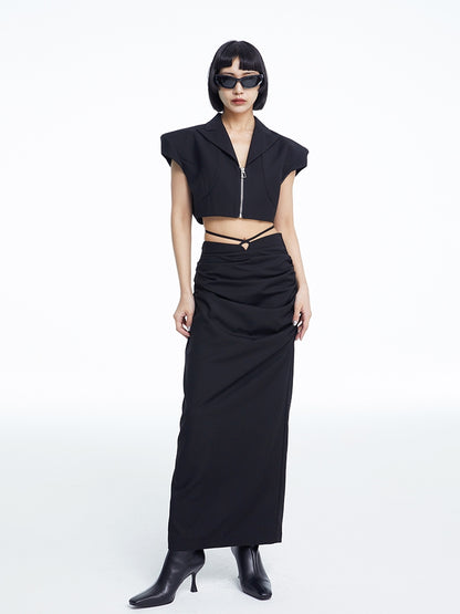 Drape i-Line Waist-Mark Long-Skirt