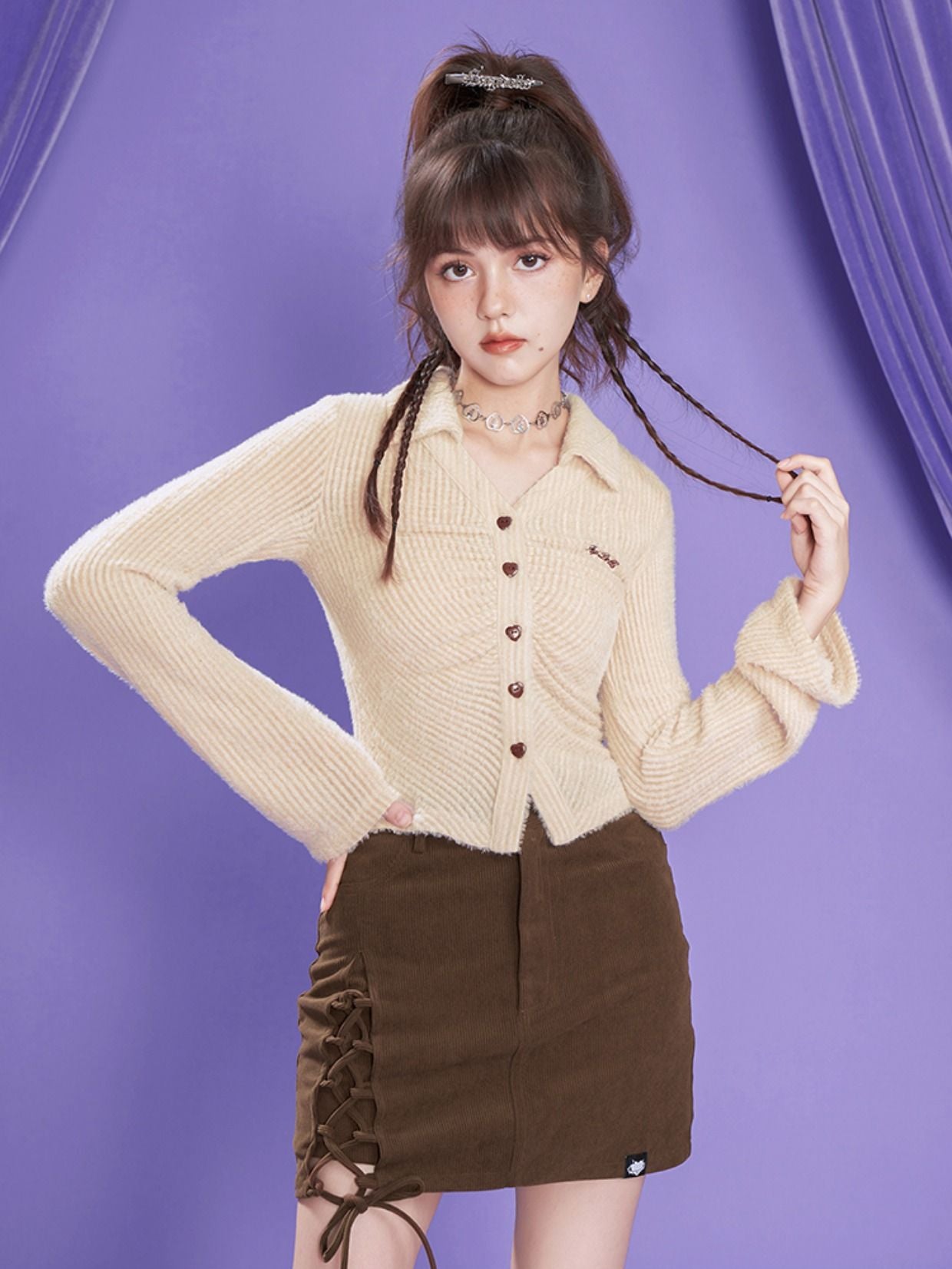 Corduroy Lace-up Short Skirt