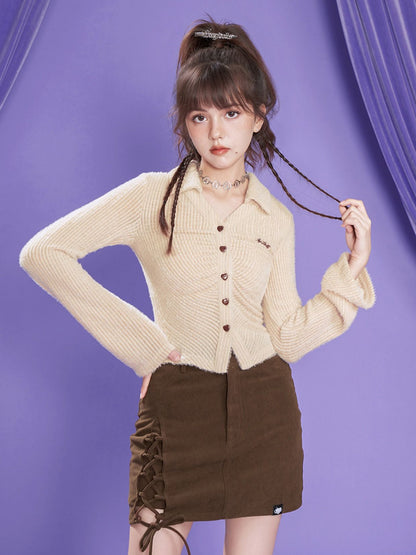 Corduroy Lace-Up Short Skirt