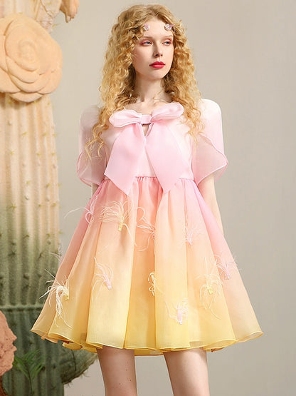 Gradation Ribbon Fairy Pale Sweet Wing 3D Dress