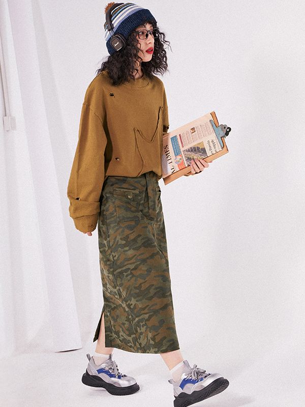 Camouflage Flare Casual Long-Skirt