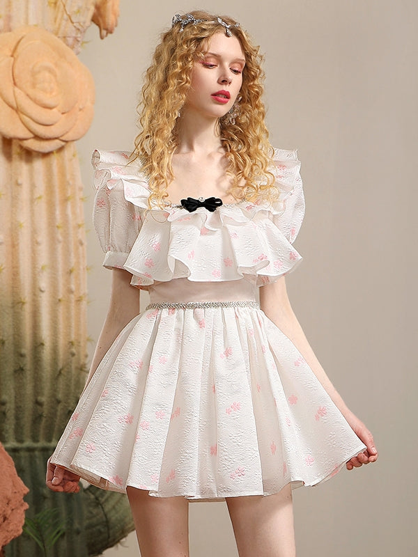 Lace Big-Collar Embroidery Frill Ribbon Sweet ONE-PIECE