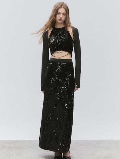 Chain Sequin LUSTER TOPS &amp; LONG-SKIRT