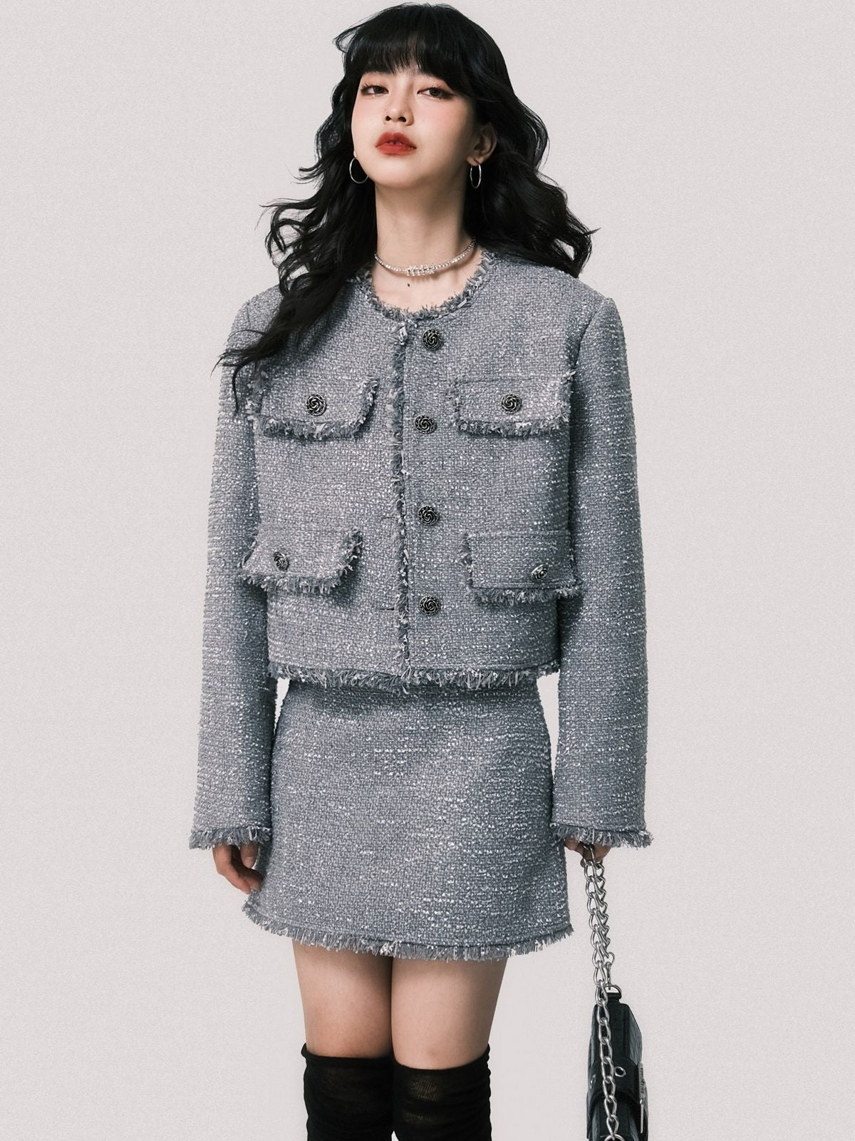 Formal Mature Tweed Jacket&amp;Skirt