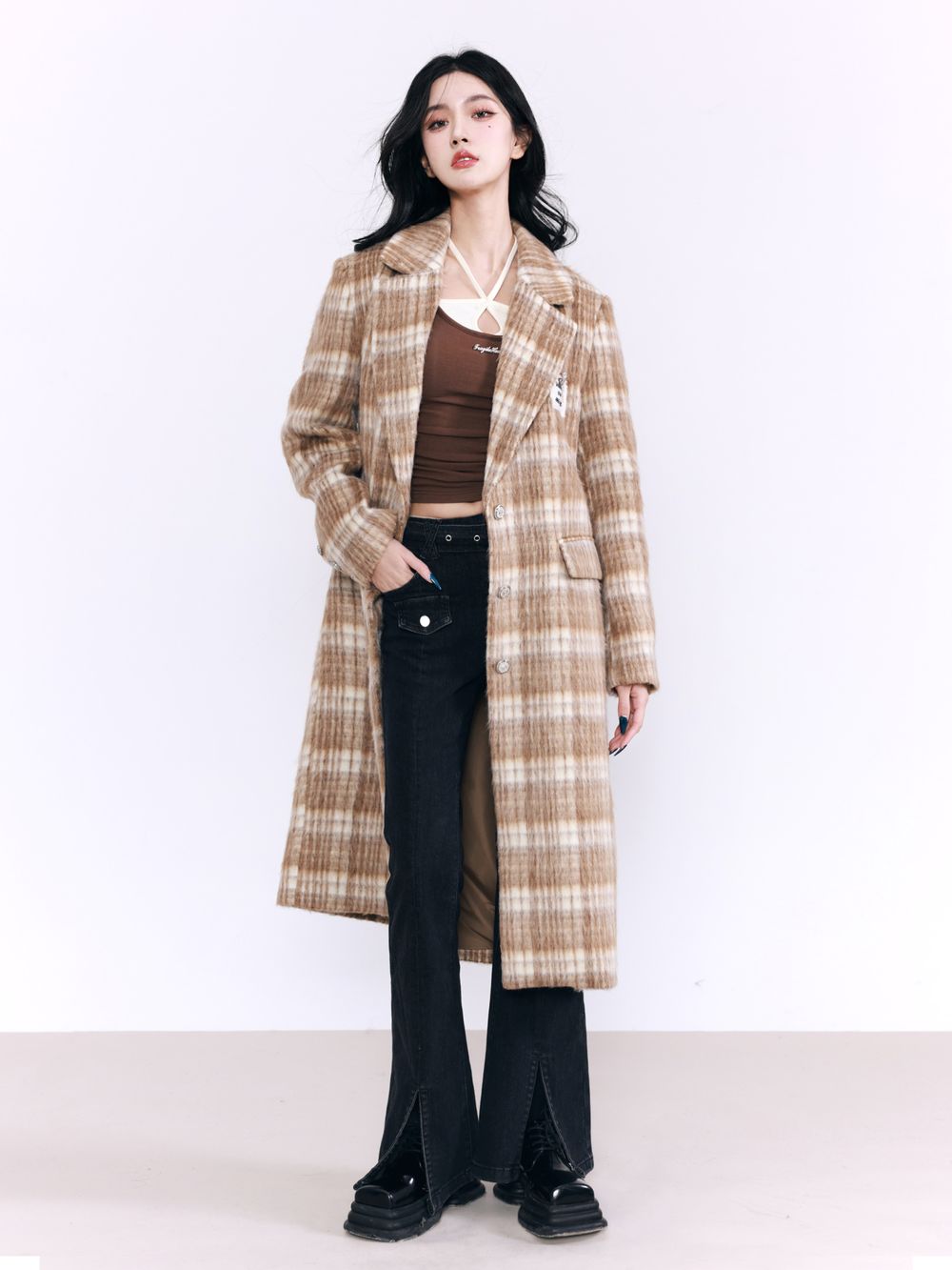 CHECKED RETRO LONG CHESTER -COAT -Fragile Heart – ARCANA ARCHIVE