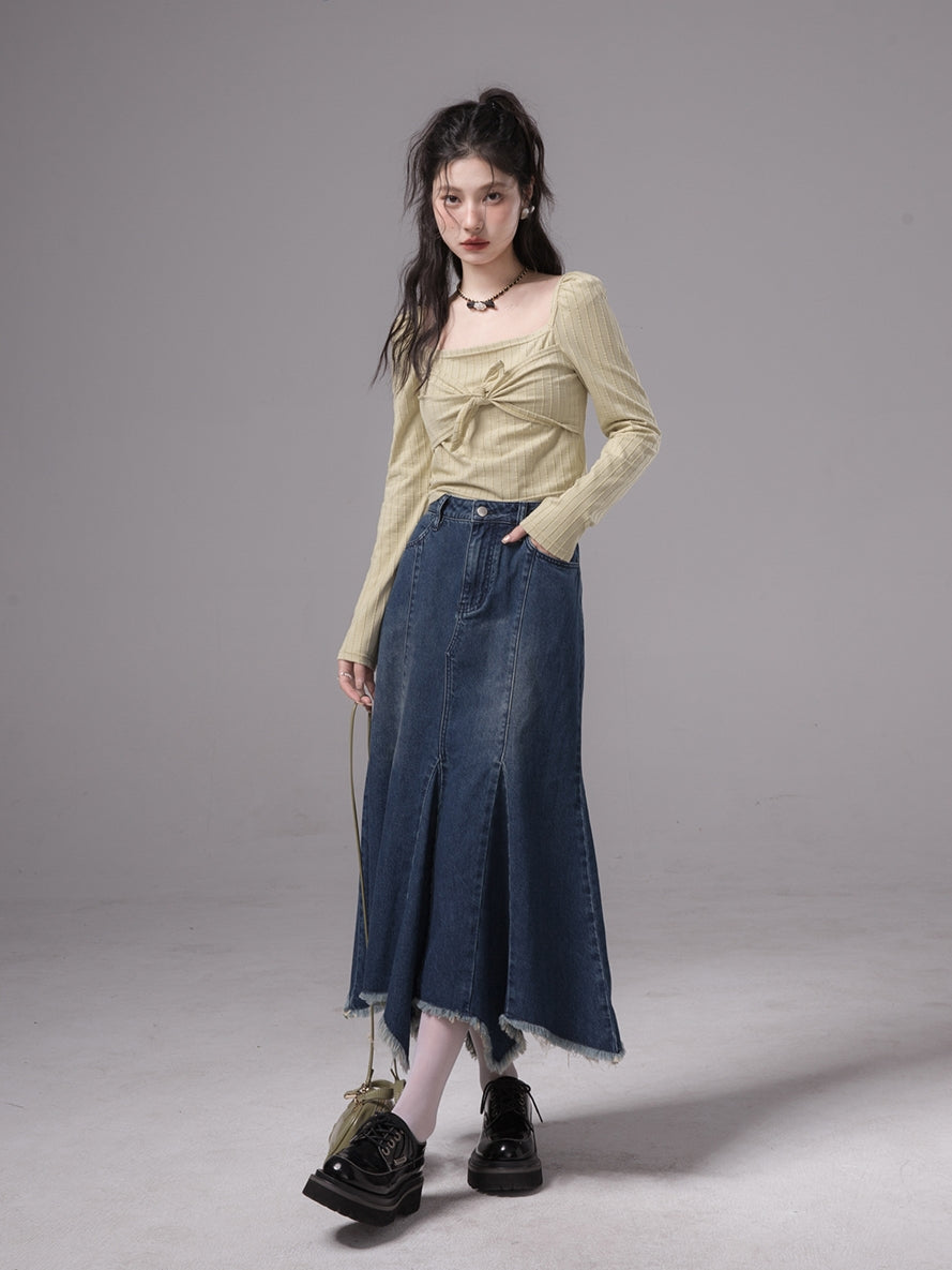 Tassel Mermaid Faded-Denim Flare Langstachel