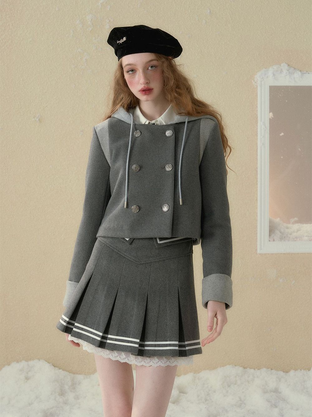 College Cute Retro Jacket＆Skirt