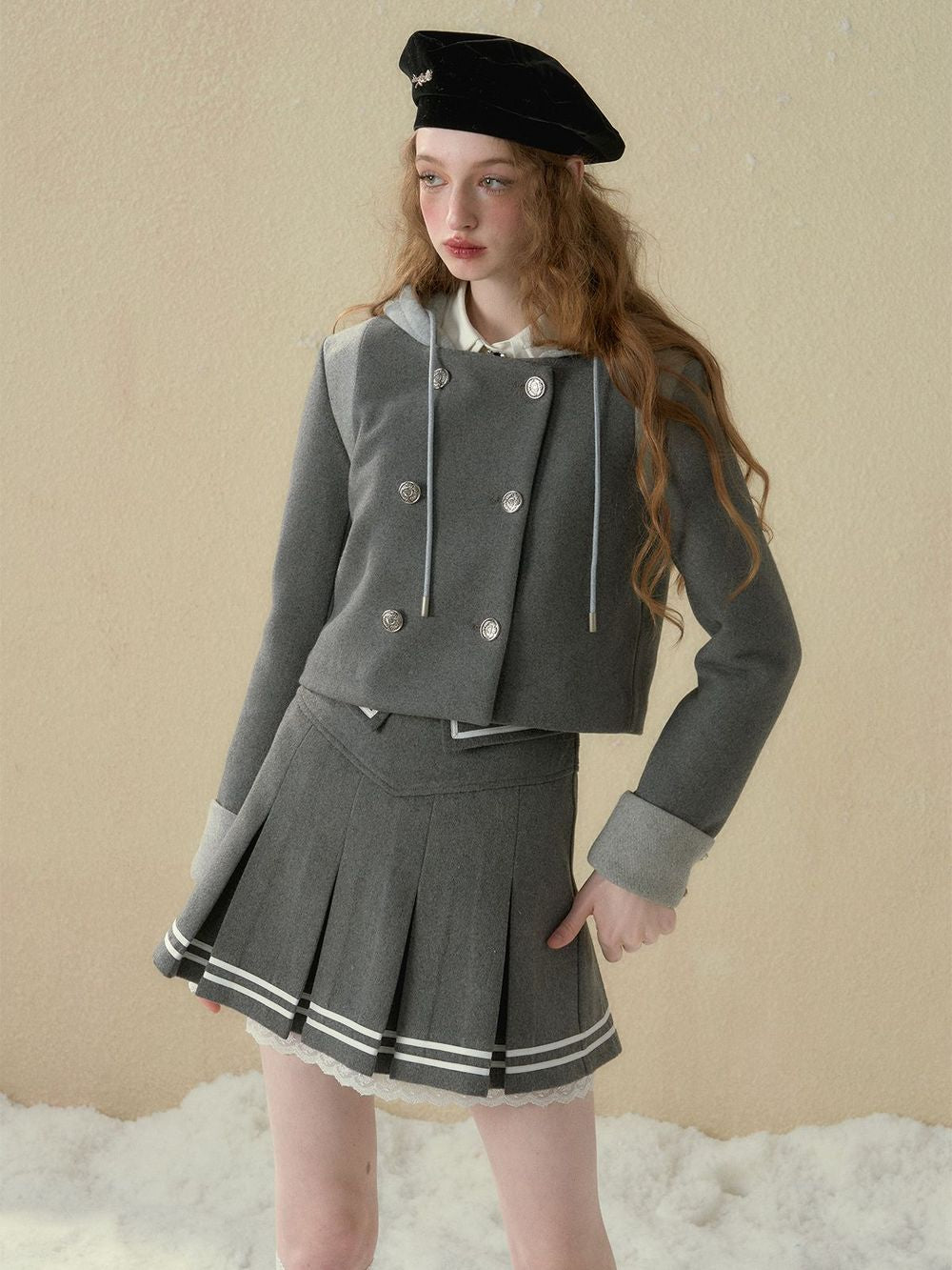 College Cute Retro Jacket＆Skirt