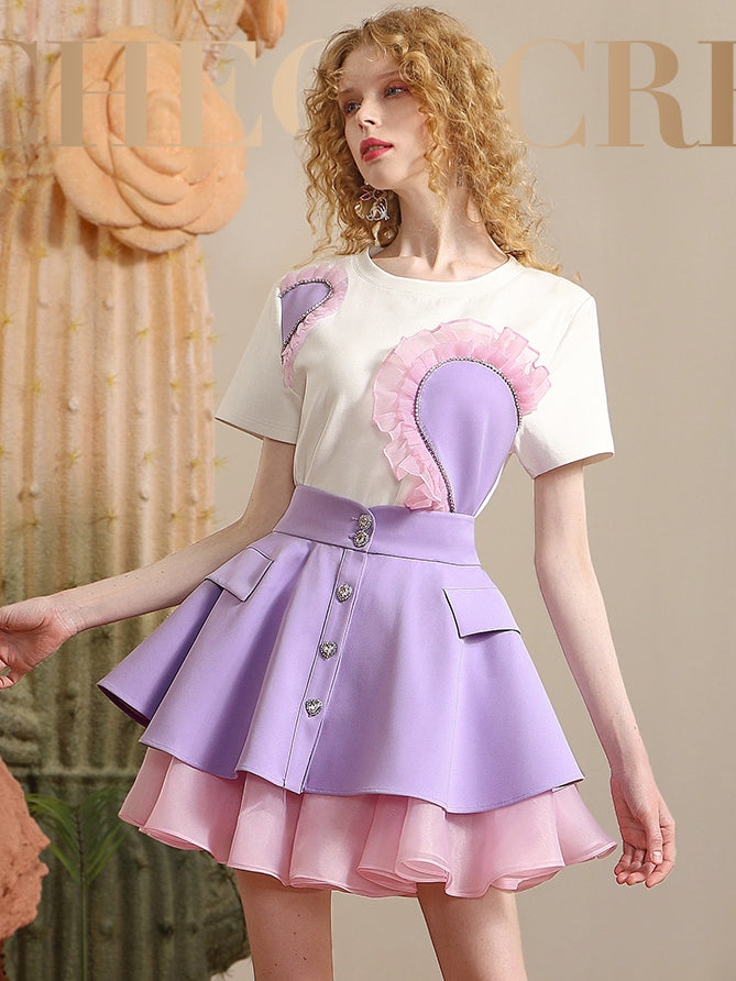 Girly Lace Frill Layered Sute Retro T-shirt＆Skirt