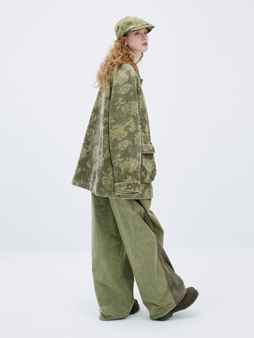 CORDUROY FLOWER CAMOUFLAGE RETRO OVERSIZE JACKET