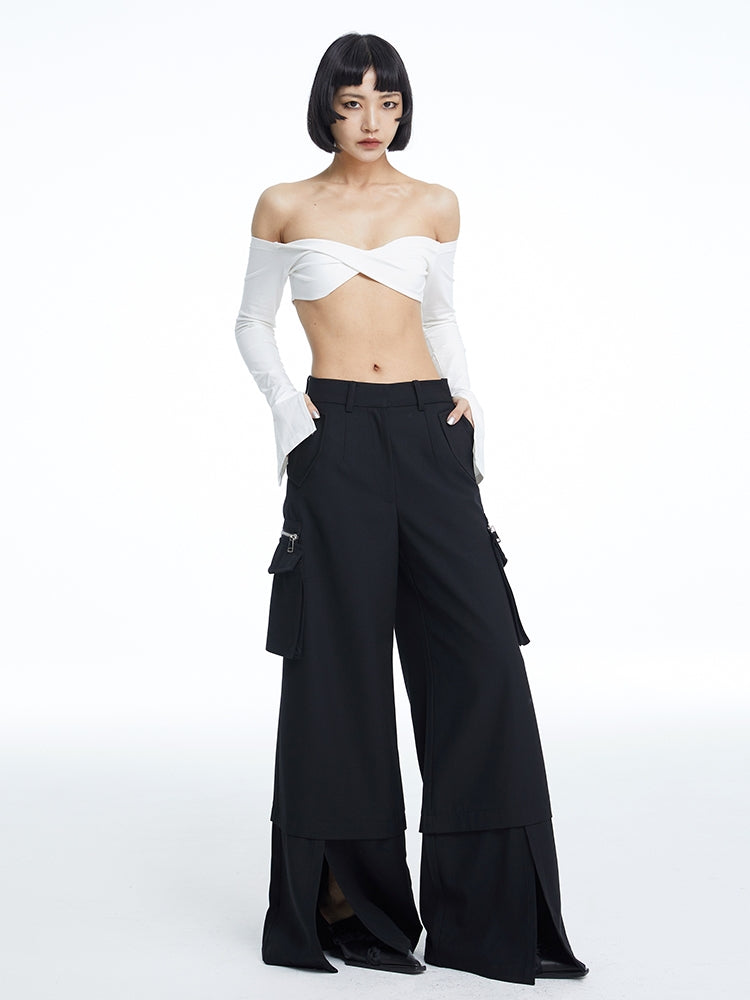 Side-Pocket Wide-Leg Handsome Cool Pants