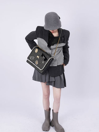 2WAY CHAIN ​​CHECKED LARGE CUTE BAG