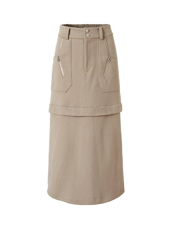 Fastener Casaul Long Flare Skirt