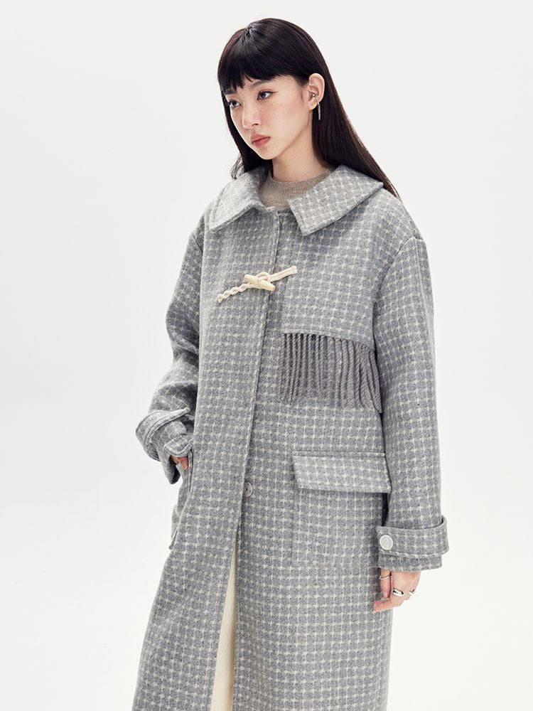 Tassel Checked Plain Long Stenkler-Coat