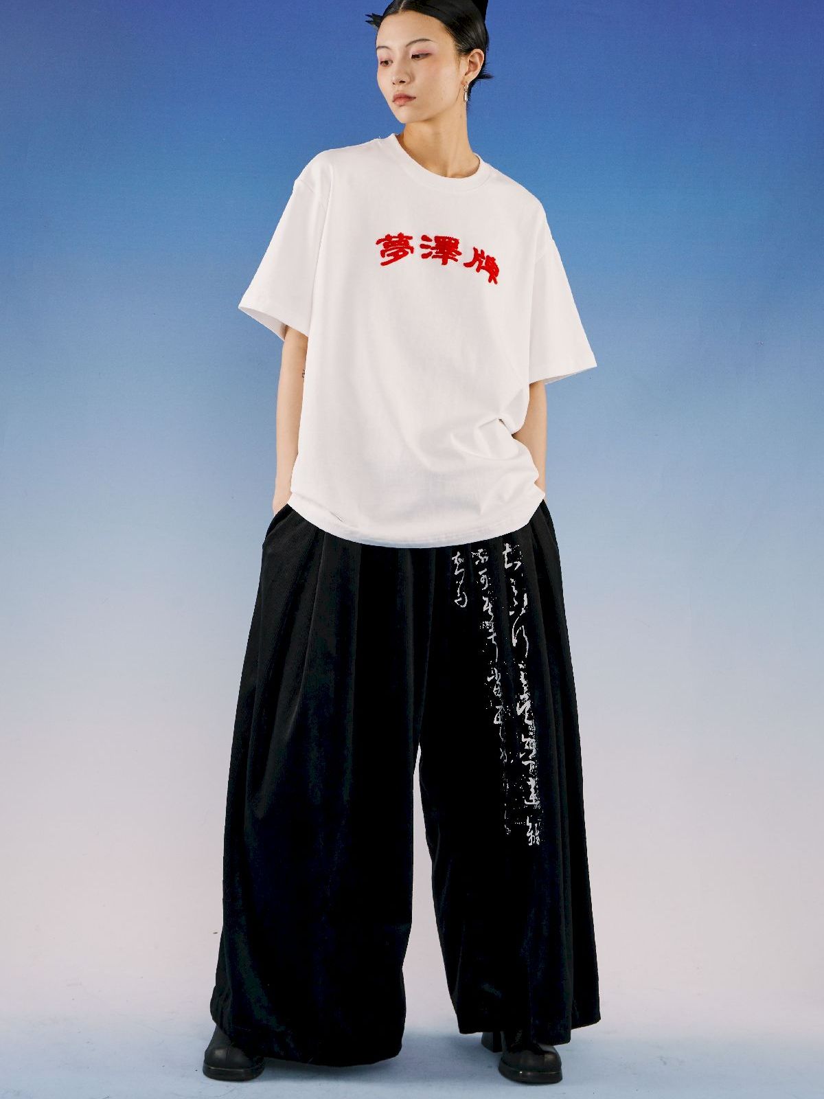 Embroidery Wide-leg Corduroy Pants